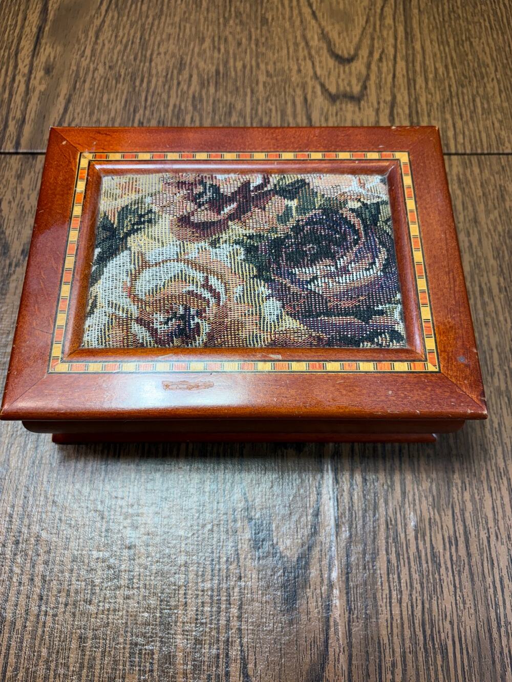 Wooden Jewelry Box With Tapestry Lid San Francisco Music Box Company Vintage